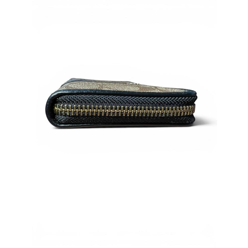 COACH Signature Canvas Accordion Zip Around Wallet F54630 Khaki Black - Picture 6 of 13